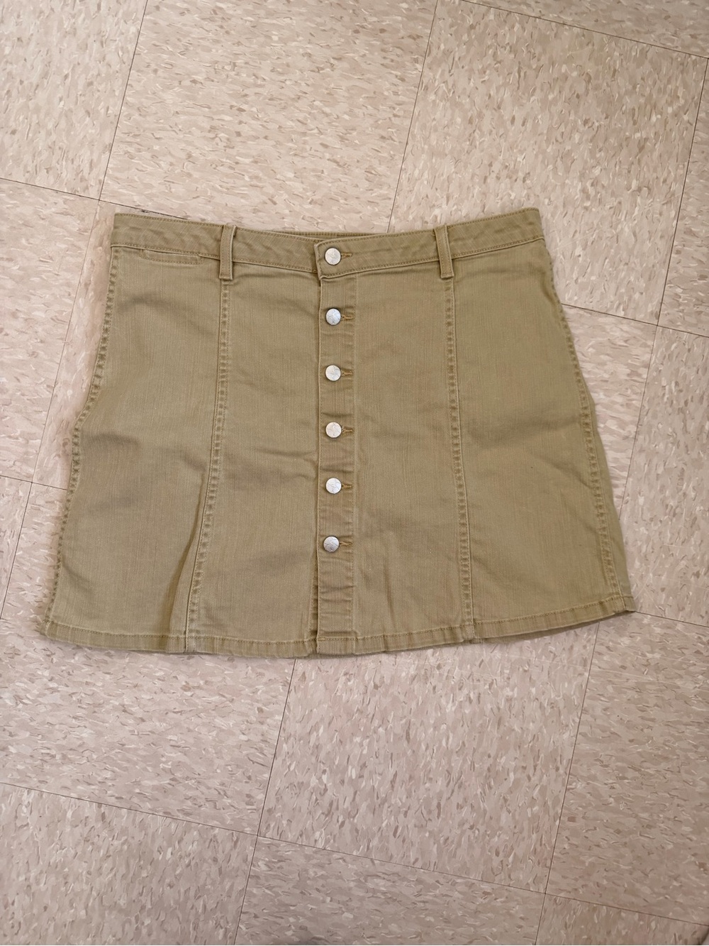 Jessica Simpson Button-Front Khaki Mini Cotton Denim Skirt Waist 33 Women’s 14